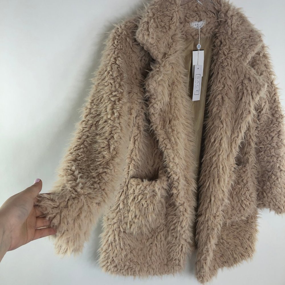 NWT SAGE Penny Lane Shaggy Fur Jacket #AL17 - Picture 6 of 8